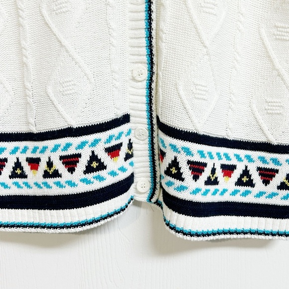 Vintage 80s Preppy Cricket Lane Nautical Knit White Vest Oversize Size M - Picture 6 of 7
